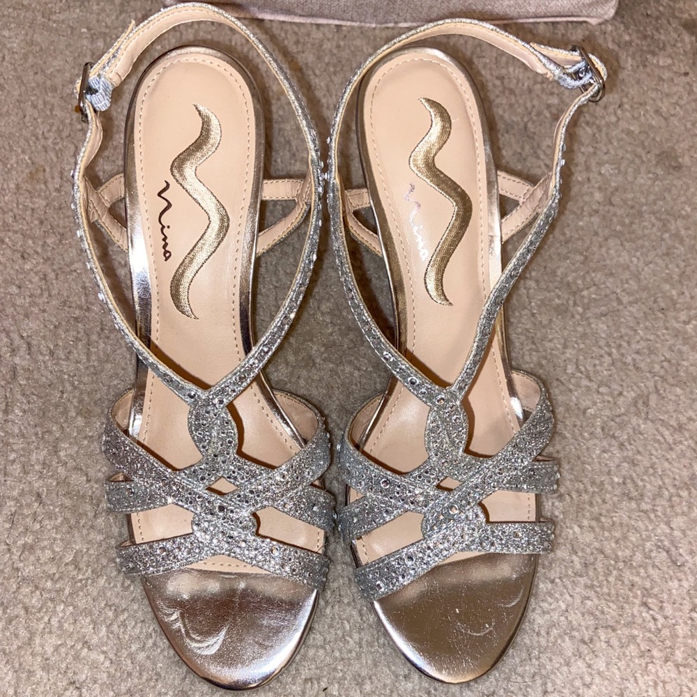 Nina 1 inch silver wedge sandals